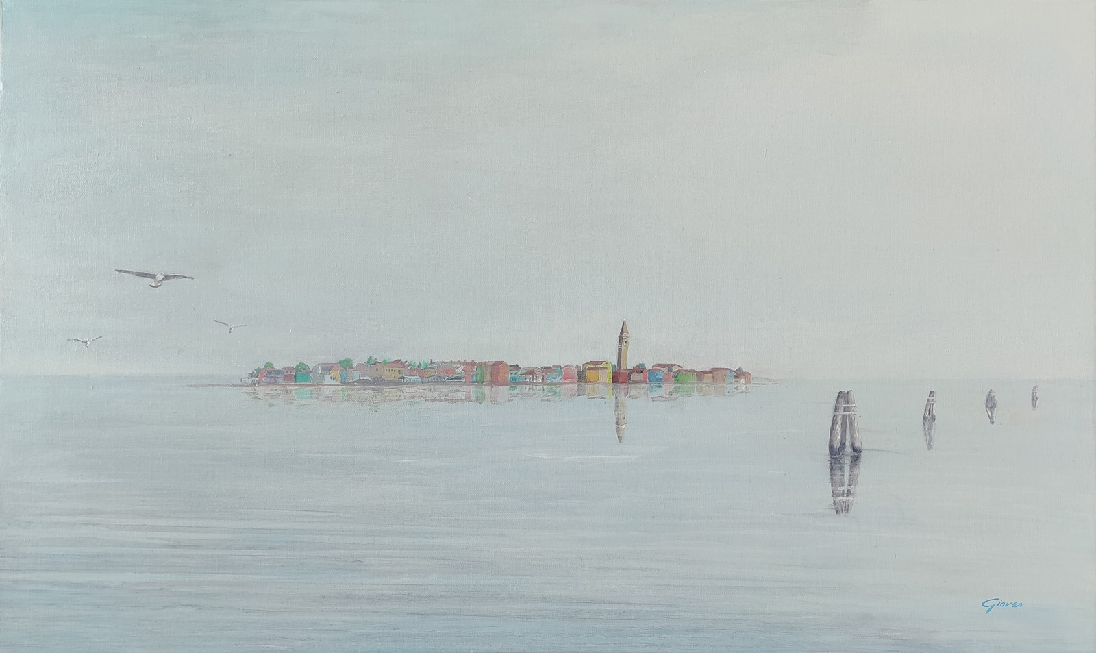 pittore Gioves Venezia - dipinto isola di San Giorgio , chiare visioni